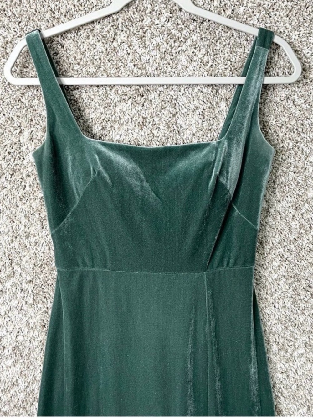 Jenny Yoo BHDLN Formal Dress Mara Green Velvet Sleeveless Square Neck Gown - Picture 4 of 8
